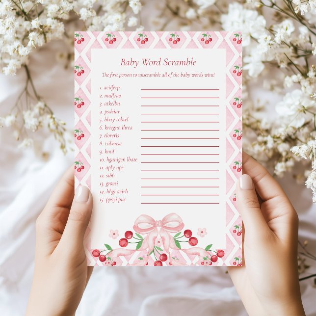 Cherry Baby Shower Word Scramble Game Card (Creator Uploaded)
