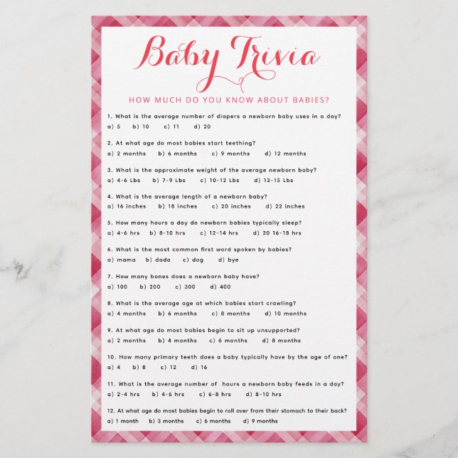 Cherry Baby Trivia Game | Fun Baby Shower Activity (Front)