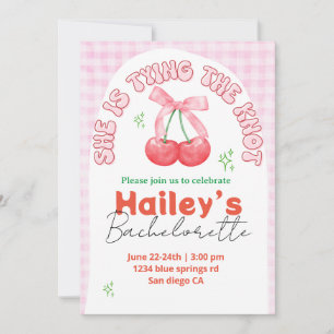 Cherry bachelorette invitation tying the knot