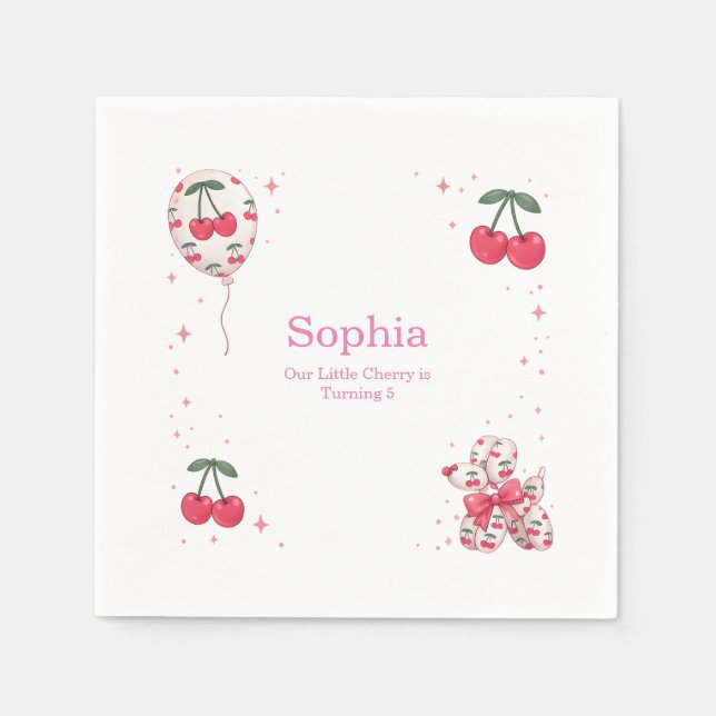 Cherry Balloon Dog Birthday Party Paper Plate Napkin (Front)