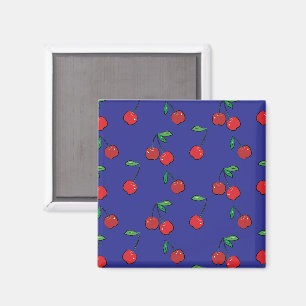 Cherry Berries Red Pattern Modern Retro Blue Fun Magnet