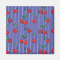 Cherry Berries Red Pattern Modern Retro Blue Fun
