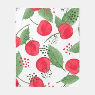 Cherry Berries Vintage, Watercolor Seamless. Fleece Blanket