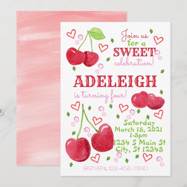 Cherry Birthday Invitation (Front/Back)