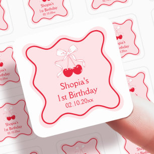 Cherry Birthday Party Square Sticker
