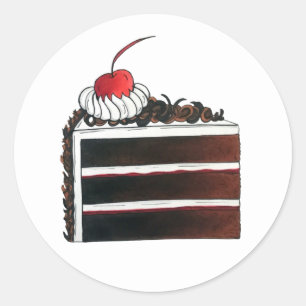 Cherry Black Forest Cake Shop Slice Bakery Baker Classic Round Sticker