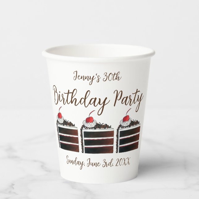 Cherry Black Forest Cake Slice Birthday Party Food Paper Cups (Front)