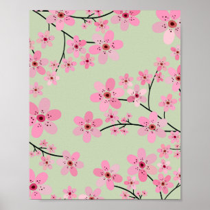Cherry Blossom 07 Pastel Green Poster