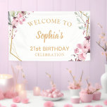 Cherry Blossom 21st Birthday Large Welcome Banner<br><div class="desc">Welcome guests to an unforgettable milestone celebration with our Cherry Blossom 21st Birthday Large Welcome Banner, adorned with captivating Japanese-style sakura flowers and graceful gold lines artfully arranged into a stunning wreath. This stylish banner sets the tone for a memorable occasion. The template showcases elegantly curved custom text, inviting guests...</div>