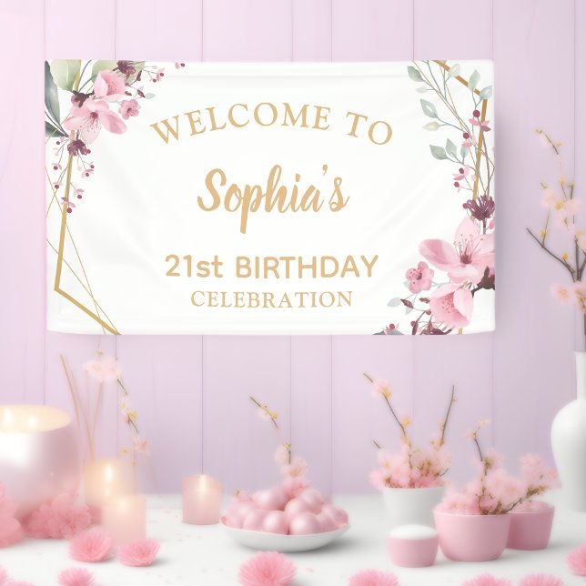 Cherry Blossom 21st Birthday Large Welcome Banner (A Cherished Welcome, Graced in Gold! 🌸✨)