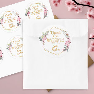 Cherry Blossom 21st Birthday Thank You Stickers