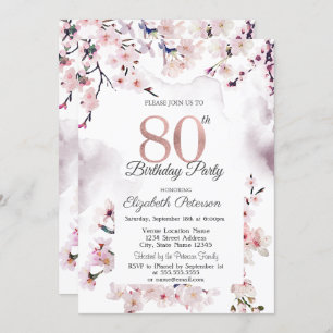 Cherry Blossom 80th Birthday  Invitation