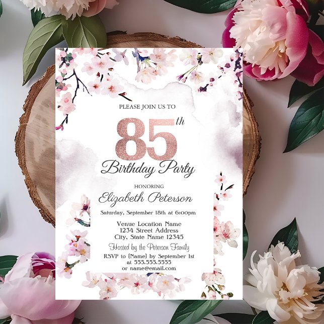 Cherry Blossom 85th Birthday  Invitation (Creator Uploaded)