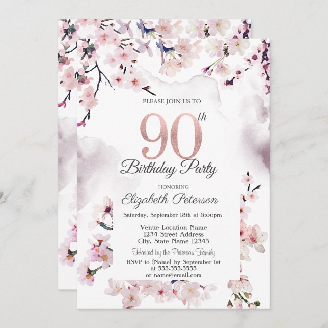 Cherry Blossom 90th Birthday  Invitation (Front/Back)