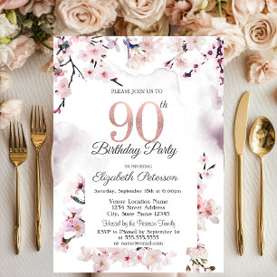 Cherry Blossom 90th Birthday  Invitation