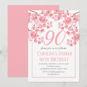 Cherry Blossom 90th Birthday pink Floral Invitation