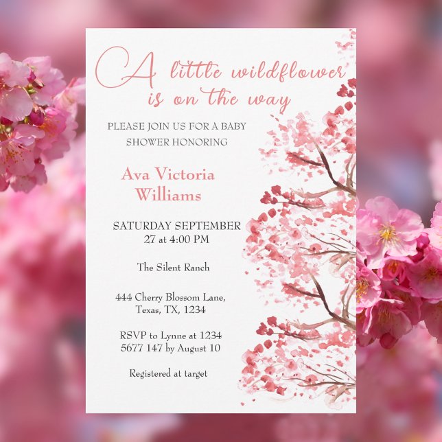 Cherry Blossom A Little Wildflower Baby Shower Invitation (Creator Uploaded)
