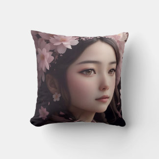 Cherry Blossom Adorned Girl Cushion