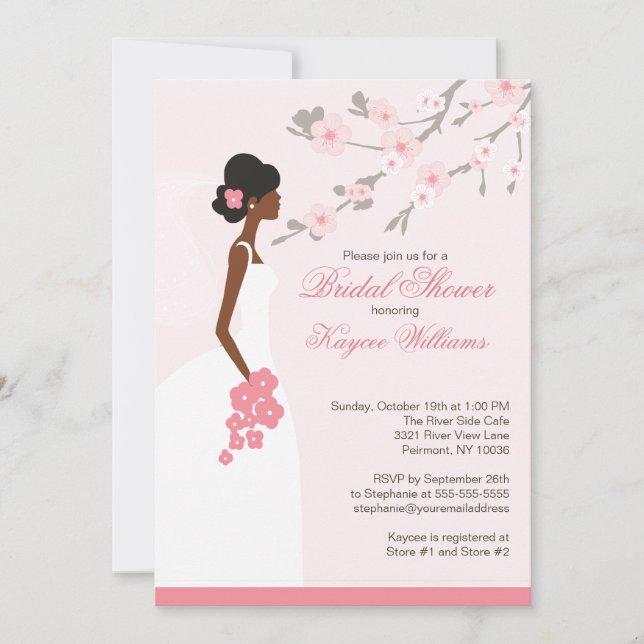 Cherry Blossom African American Bridal Shower Invitation (Front)
