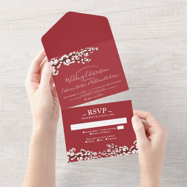 Cherry Blossom All-in-One Red Event Invitation (Tearaway)