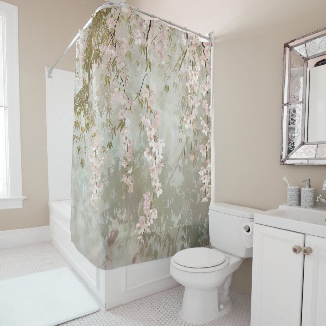 Cherry Blossom and Bamboo Shower Curtain (In Situ)