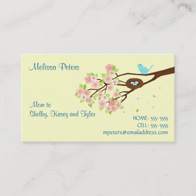 Cherry Blossom and Bird Mum Profile Card (Front)