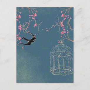 Cherry blossom and birdcage postcard, unique postcard