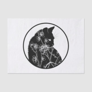 Cherry Blossom and Black Cat Floral pattern Tissue Paper