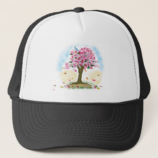 cherry blossom and blue bird trucker hat (Front)