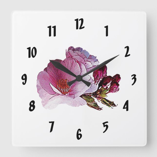 Cherry Blossom and Buds Square Wall Clock (Front)