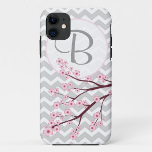 Cherry Blossom and Chevron Monogram iPhone 5 Case