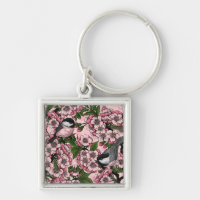 Cherry blossom and chickadees on pink