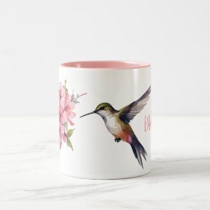 Cherry Blossom and Hummingbird Two-Tone Coffee Mug