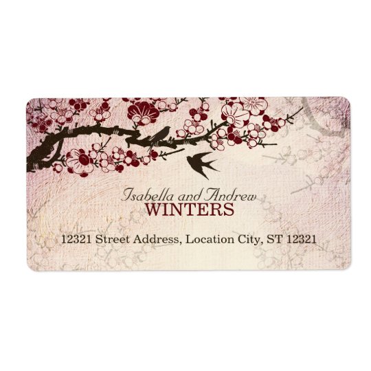 Cherry Blossom and Love Birds Shipping Label