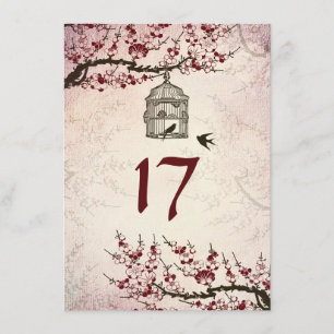 Cherry Blossom and Love Birds Table Number Card