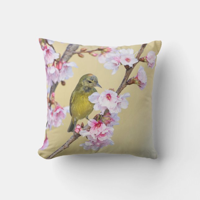 Cherry Blossom and Warbler Cushion (Front)
