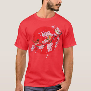 Cherry Blossom Animal Japanese Sakura Bird Watchin T-Shirt