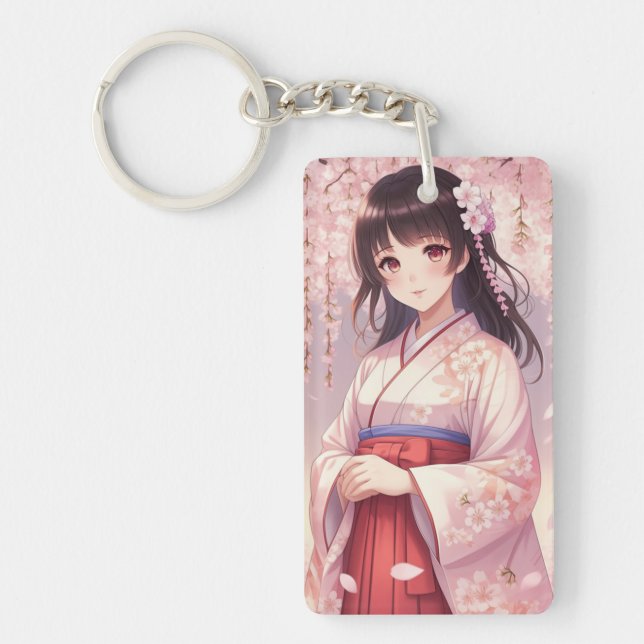 Cherry Blossom Anime Girl Key Ring (Front)
