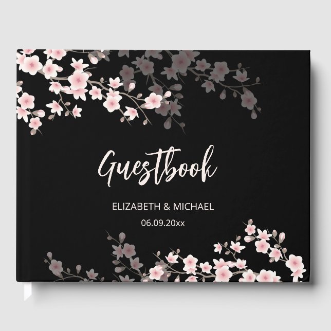 Cherry Blossom Apricot  Floral | Wedding Guest Book (Front)