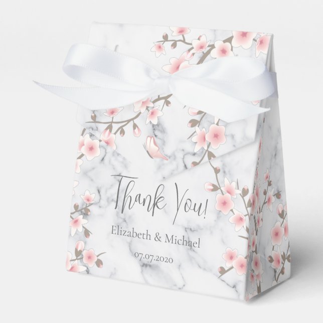 Cherry Blossom Apricot Marble Thank You Favour Box (Front Side)