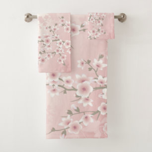 Cherry Blossom Apricot Vintage Floral  Bath Towel Set