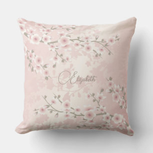 Cherry Blossom Apricot Vintage Floral Monogram Cushion