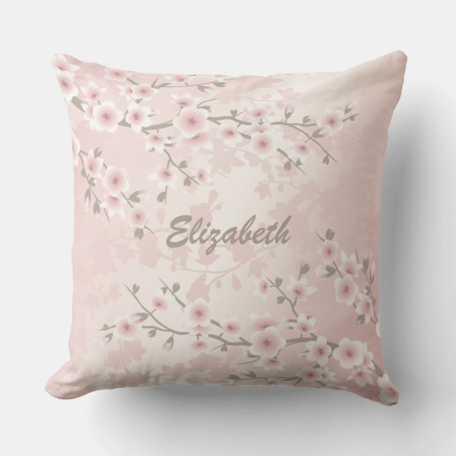 Cherry Blossom Apricot Vintage Floral Monogram  Cushion (Front)