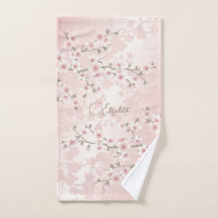 Cherry Blossom Apricot Vintage Floral Monogram Hand Towel