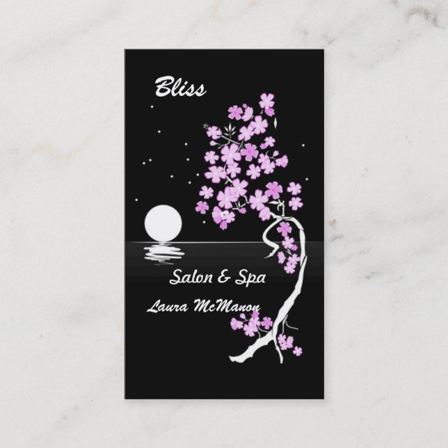 Cherry blossom at night (on black) business card (Front)