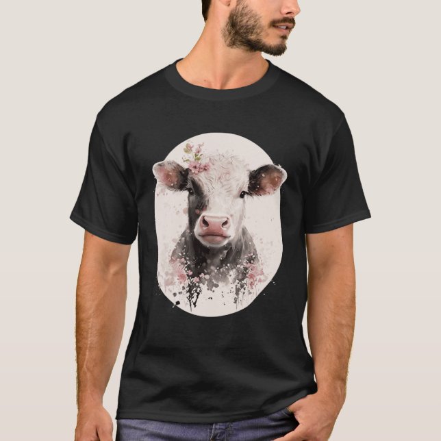 Cherry Blossom Baby Cow Calf Japanese Sakura Farm  T-Shirt (Front)