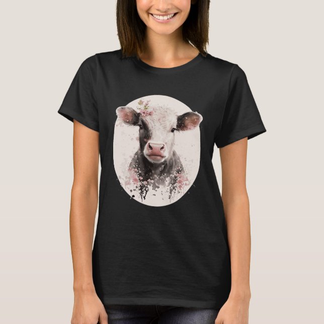 Cherry Blossom Baby Cow Calf Japanese Sakura Farm  T-Shirt (Front)