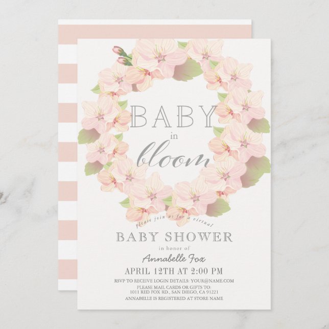 Cherry Blossom Baby in Bloom Virtual Baby Shower Invitation (Front/Back)