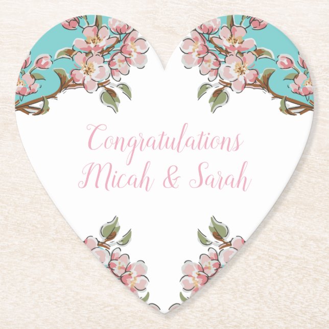 Cherry Blossom Baby Shower Paper Coaster (Front)