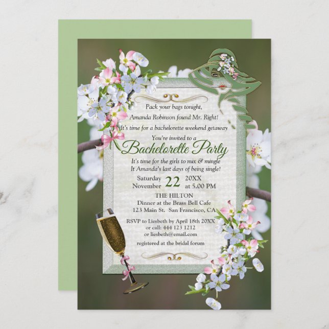 Cherry Blossom Bachelorette Party Invitation (Front/Back)